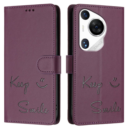 For Huawei Pura 70 Pro Smile Embossing RFID Leather Phone Case(Violet) - Huawei Cases by PMC Jewellery | Online Shopping South Africa | PMC Jewellery | Buy Now Pay Later Mobicred