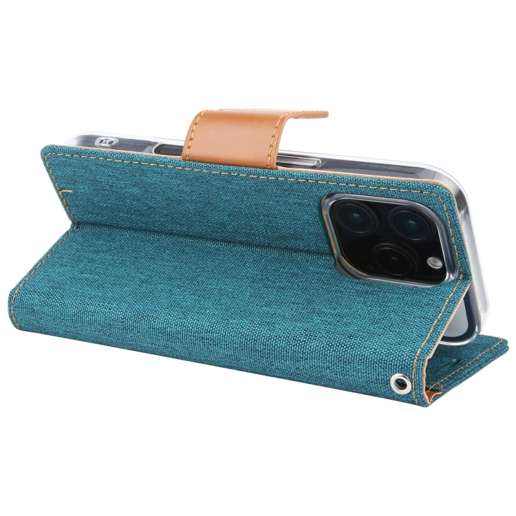 For iPhone 16 Pro Max GOOSPERY CANVAS DIARY Fabric Texture Flip Leather Phone Case(Green) - iPhone 16 Pro Max Cases by GOOSPERY | Online Shopping South Africa | PMC Jewellery | Buy Now Pay Later Mobicred