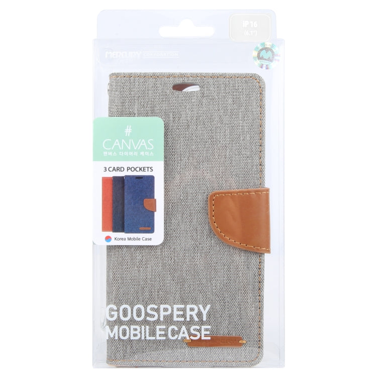 For iPhone 16 GOOSPERY CANVAS DIARY Fabric Texture Flip Leather Phone Case(Grey) - iPhone 16 Cases by GOOSPERY | Online Shopping South Africa | PMC Jewellery | Buy Now Pay Later Mobicred