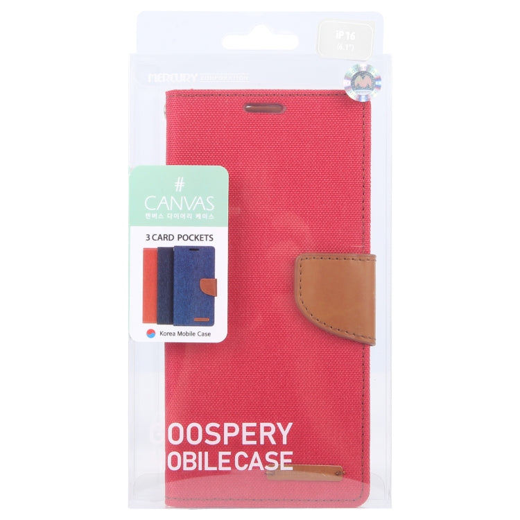 For iPhone 16 GOOSPERY CANVAS DIARY Fabric Texture Flip Leather Phone Case(Red) - iPhone 16 Cases by GOOSPERY | Online Shopping South Africa | PMC Jewellery | Buy Now Pay Later Mobicred