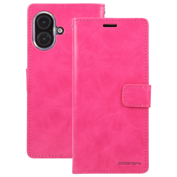 For iPhone 16 GOOSPERY BLUE MOON Crazy Horse Texture Leather Phone Case(Rose Red) - iPhone 16 Cases by GOOSPERY | Online Shopping South Africa | PMC Jewellery | Buy Now Pay Later Mobicred