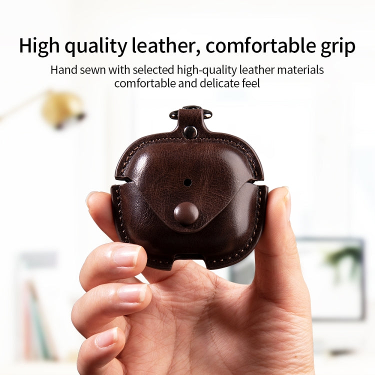 For AirPods 4 Business Leather Earphone Protective Case with Hook(Light Brown) - For AirPods 4 by PMC Jewellery | Online Shopping South Africa | PMC Jewellery | Buy Now Pay Later Mobicred