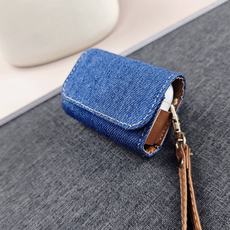 For AirPods 3 Cowboy Fabric Texture PU Headset Protective Bag(Blue) - For AirPods 3 by PMC Jewellery | Online Shopping South Africa | PMC Jewellery | Buy Now Pay Later Mobicred