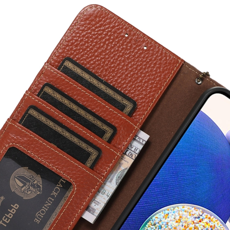 For Motorola Edge 50 Genuine Leather Litchi Texture RFID Leather Phone Case(Coffee) - Motorola Cases by PMC TechLife | Online Shopping South Africa | PMC TechLife | Buy Now Pay Later Mobicred
