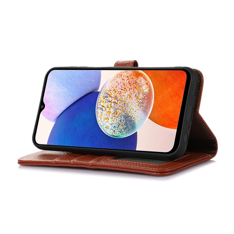 For Motorola Edge 50 Genuine Leather Litchi Texture RFID Leather Phone Case(Coffee) - Motorola Cases by PMC TechLife | Online Shopping South Africa | PMC TechLife | Buy Now Pay Later Mobicred