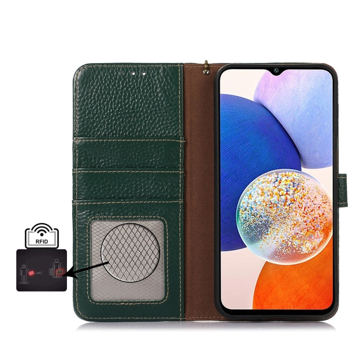 For Motorola Edge 50 Neo Genuine Leather Litchi Texture RFID Leather Phone Case(Green) - Motorola Cases by PMC TechLife | Online Shopping South Africa | PMC TechLife | Buy Now Pay Later Mobicred