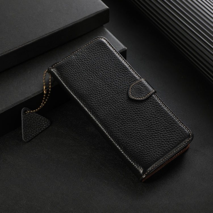For Motorola Edge 50 Neo Genuine Leather Litchi Texture RFID Leather Phone Case(Black) - Motorola Cases by PMC TechLife | Online Shopping South Africa | PMC TechLife | Buy Now Pay Later Mobicred