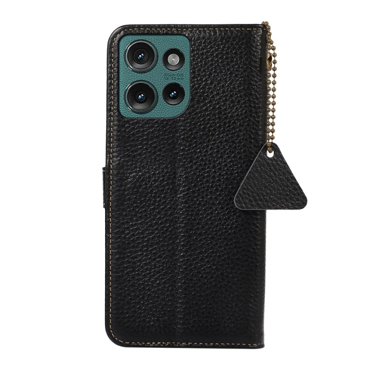 For Motorola Edge 50 Neo Genuine Leather Litchi Texture RFID Leather Phone Case(Black) - Motorola Cases by PMC TechLife | Online Shopping South Africa | PMC TechLife | Buy Now Pay Later Mobicred
