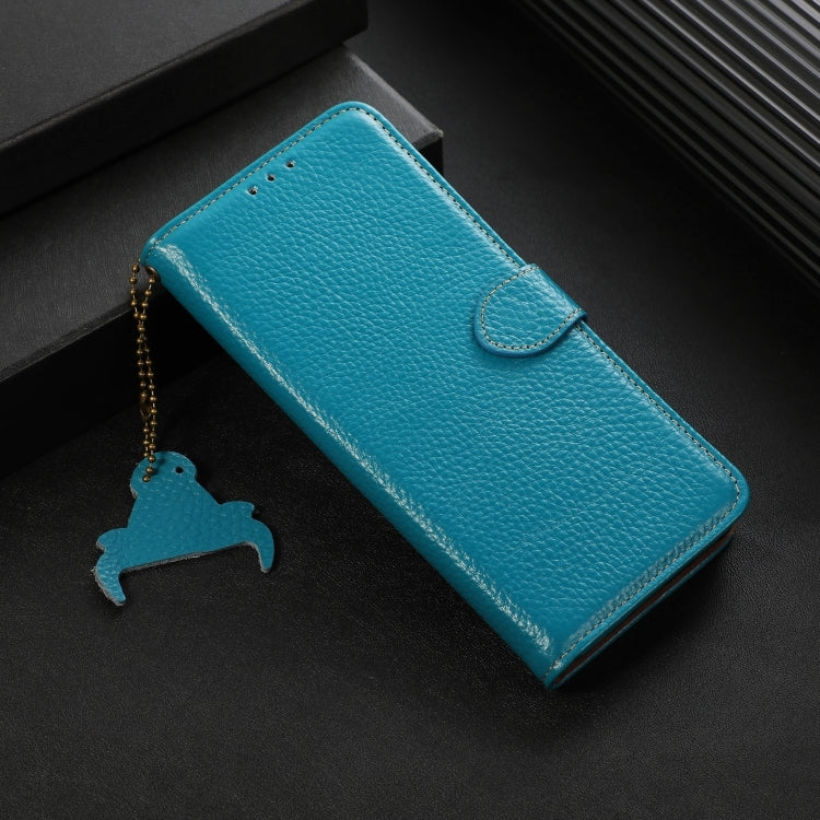 For Motorola Moto G35 Genuine Leather Litchi Texture RFID Leather Phone Case(Blue) - Motorola Cases by PMC TechLife | Online Shopping South Africa | PMC TechLife | Buy Now Pay Later Mobicred