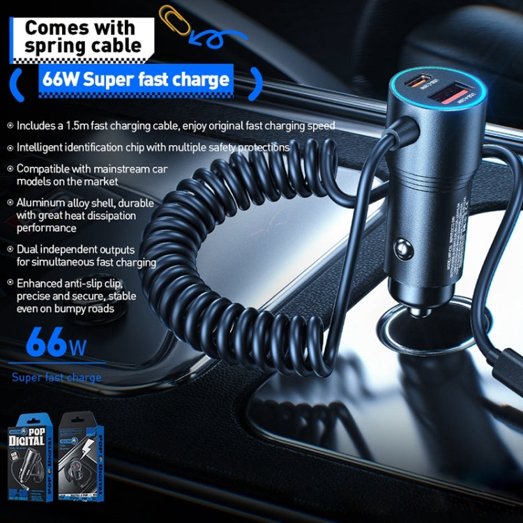 WEKOME WP-C51 Pop Digital Series 66W USB, USB-C / Type-C Car Charger with Charging Cable(Black) - Car Charger by WK | Online Shopping South Africa | PMC Jewellery | Buy Now Pay Later Mobicred