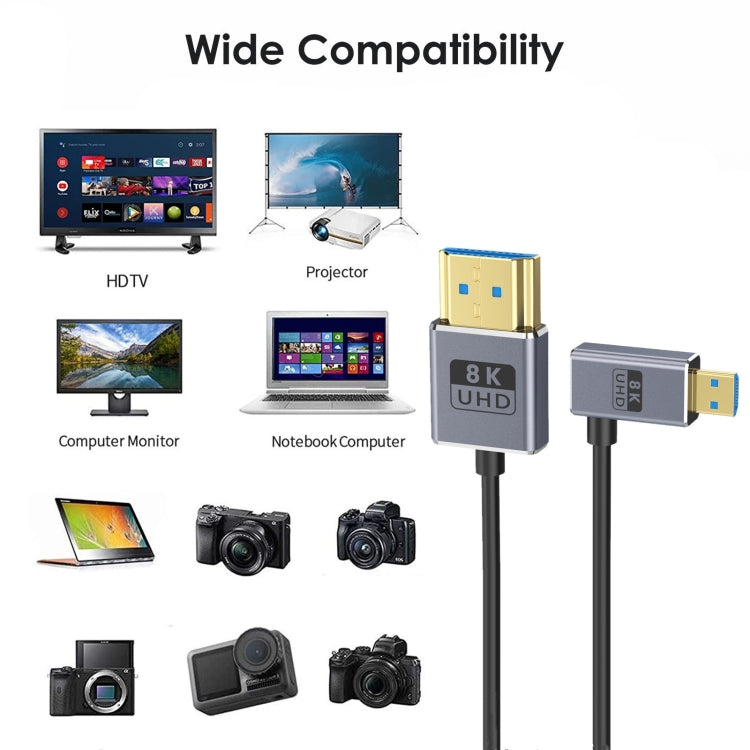 60cm Coaxial Micro HDMI to HDMI 8K UHD 48Gbps Video Connection Cable, Style:Left Elbow - Cable by PMC Jewellery | Online Shopping South Africa | PMC Jewellery | Buy Now Pay Later Mobicred