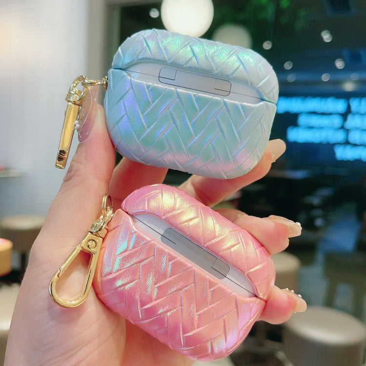 For AirPods 4 Colorful Weaving Texture Earbuds Box PC Case with Hook(Pink) - For AirPods 4 by PMC Jewellery | Online Shopping South Africa | PMC Jewellery | Buy Now Pay Later Mobicred