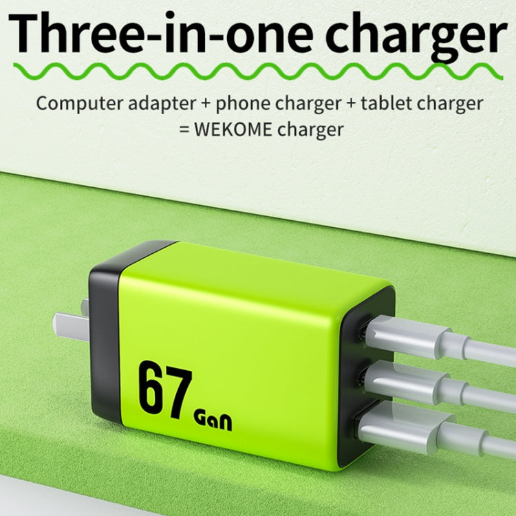 WK WP-U157 67W USB-C / Type-Cx2, USB GaN Fast Charger, Plug Type:EU Plug(Yellow) - free shipping - PMC TechLife - Order now!