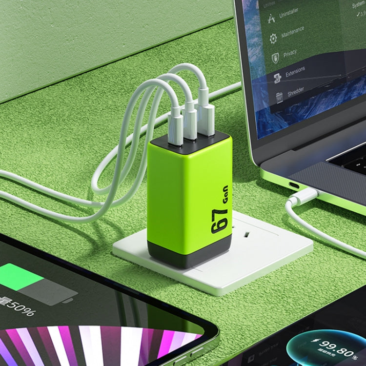 WK WP-U157 67W USB-C / Type-Cx2, USB GaN Fast Charger, Plug Type:EU Plug(Green) - free shipping - PMC TechLife - Order now!