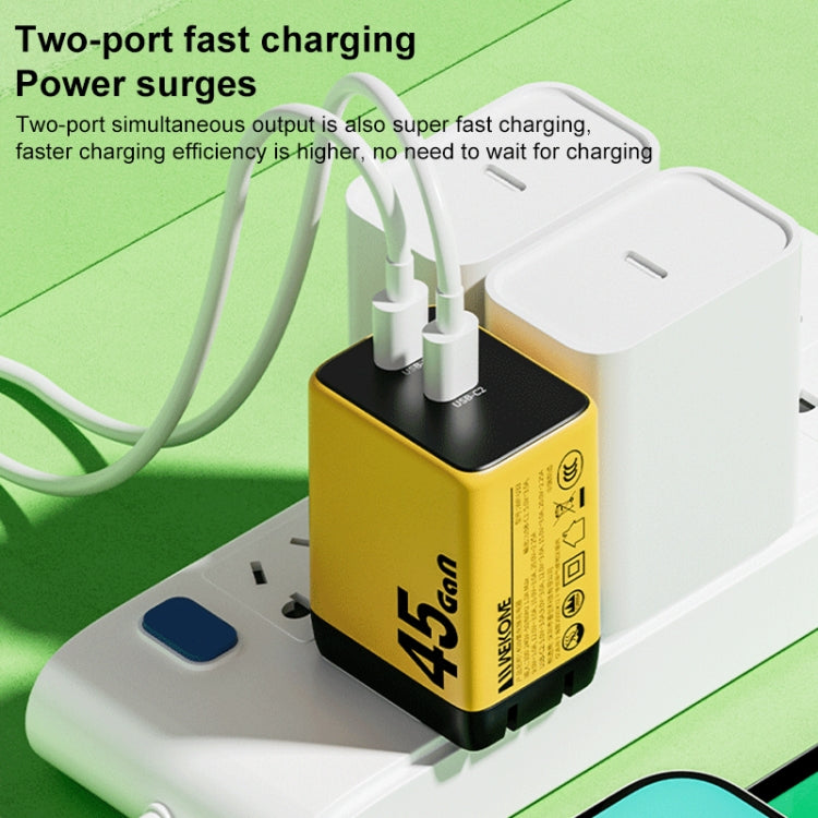 WK WP-U33 45W USB-C / Type-Cx2 GaN Fast Charger, Plug Type:EU Plug(Yellow) - free shipping - PMC TechLife - Order now!