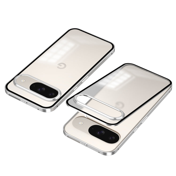 For Google Pixel 9 / 9 Pro Snap Buckle Metal Frame Frosted Phone Case(Silver) - Google Cases by PMC TechLife | Online Shopping South Africa | PMC TechLife | Buy Now Pay Later Mobicred