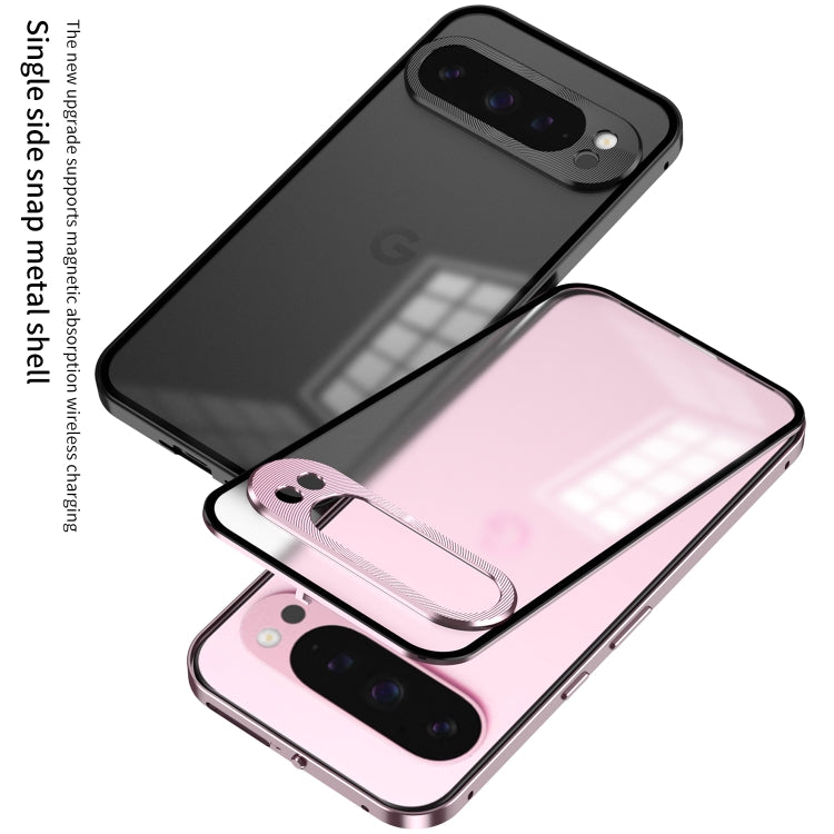 For Google Pixel 9 / 9 Pro Snap Buckle Metal Frame Frosted Phone Case(Pink) - Google Cases by PMC TechLife | Online Shopping South Africa | PMC TechLife | Buy Now Pay Later Mobicred