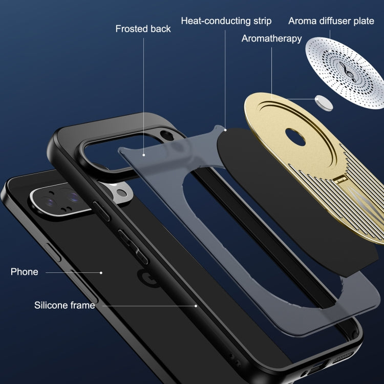 For Google Pixel 9 / 9 Pro Heat Dissipation Aromatherapy MagSafe Holder Phone Case(Gold) - Google Cases by PMC TechLife | Online Shopping South Africa | PMC TechLife | Buy Now Pay Later Mobicred