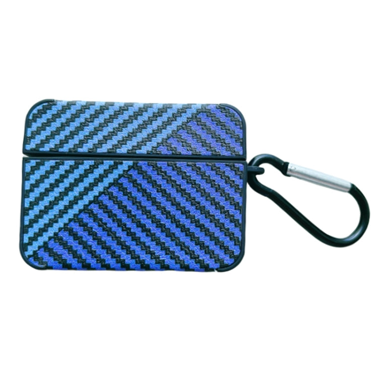 For AirPods Pro Carbon Fibre Texture PU Earbuds Box PC Case with Hook(Dark Blue) - For AirPods Pro by PMC Jewellery | Online Shopping South Africa | PMC Jewellery | Buy Now Pay Later Mobicred
