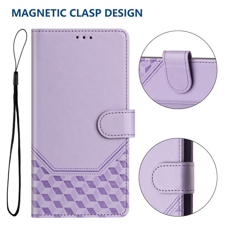 For iPhone 16e Honeycomb Embossing RFID Leather Phone Case(Light Purple) - iPhone 16e Cases by PMC TechLife | Online Shopping South Africa | PMC TechLife | Buy Now Pay Later Mobicred