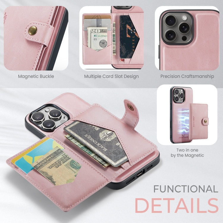 For iPhone 16 Pro JEEHOOD J01 Retro Magnetic Detachable Wallet Phone Case(Pink) - iPhone 16 Pro Cases by JEEHOOD | Online Shopping South Africa | PMC Jewellery | Buy Now Pay Later Mobicred