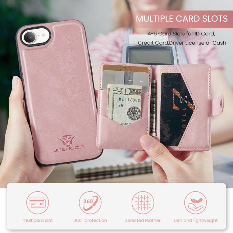 For iPhone 16e JEEHOOD J01 Retro Magnetic Detachable Wallet Phone Case(Pink) - free shipping - PMc TechLife - Order now!