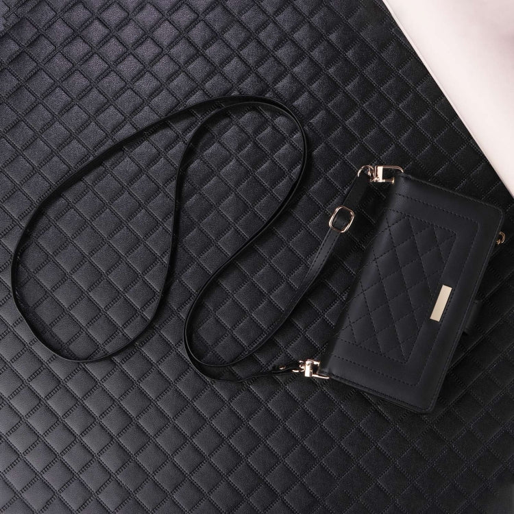 For iPhone 16 Pro Max Crossbody Zipper Wallet Rhombus Leather Phone Case(Black) - iPhone 16 Pro Max Cases by PMC Jewellery | Online Shopping South Africa | PMC Jewellery | Buy Now Pay Later Mobicred