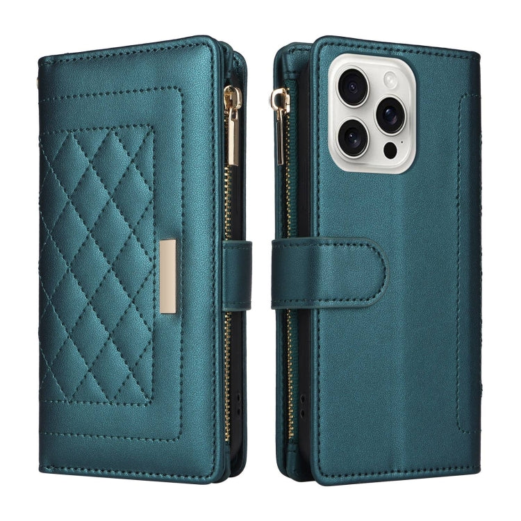 For iPhone 16 Pro Crossbody Zipper Wallet Rhombus Leather Phone Case(Green) - iPhone 16 Pro Cases by PMC Jewellery | Online Shopping South Africa | PMC Jewellery | Buy Now Pay Later Mobicred