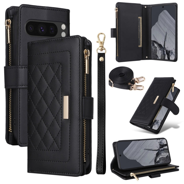 For Google Pixel 8 Pro Crossbody Zipper Wallet Rhombus Leather Phone Case(Black) - Google Cases by PMC TechLife | Online Shopping South Africa | PMC TechLife | Buy Now Pay Later Mobicred