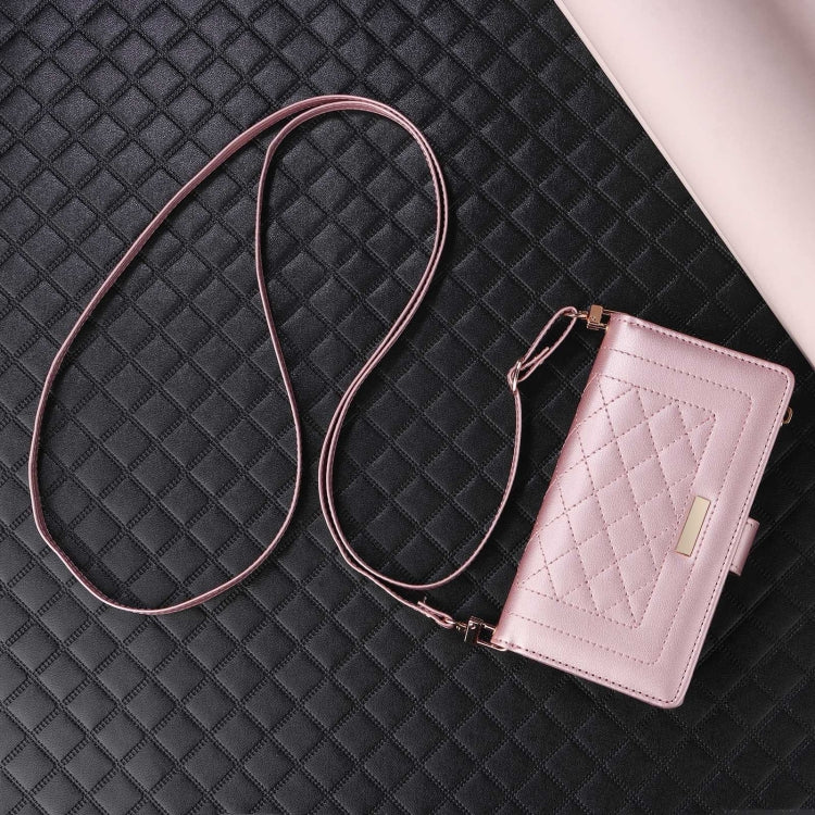 For Google Pixel 8a Crossbody Zipper Wallet Rhombus Leather Phone Case(Rose Gold) - Google Cases by PMC TechLife | Online Shopping South Africa | PMC TechLife | Buy Now Pay Later Mobicred