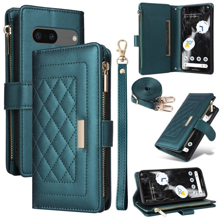 For Google Pixel 7 Pro Crossbody Zipper Wallet Rhombus Leather Phone Case(Green) - Google Cases by PMC TechLife | Online Shopping South Africa | PMC TechLife | Buy Now Pay Later Mobicred