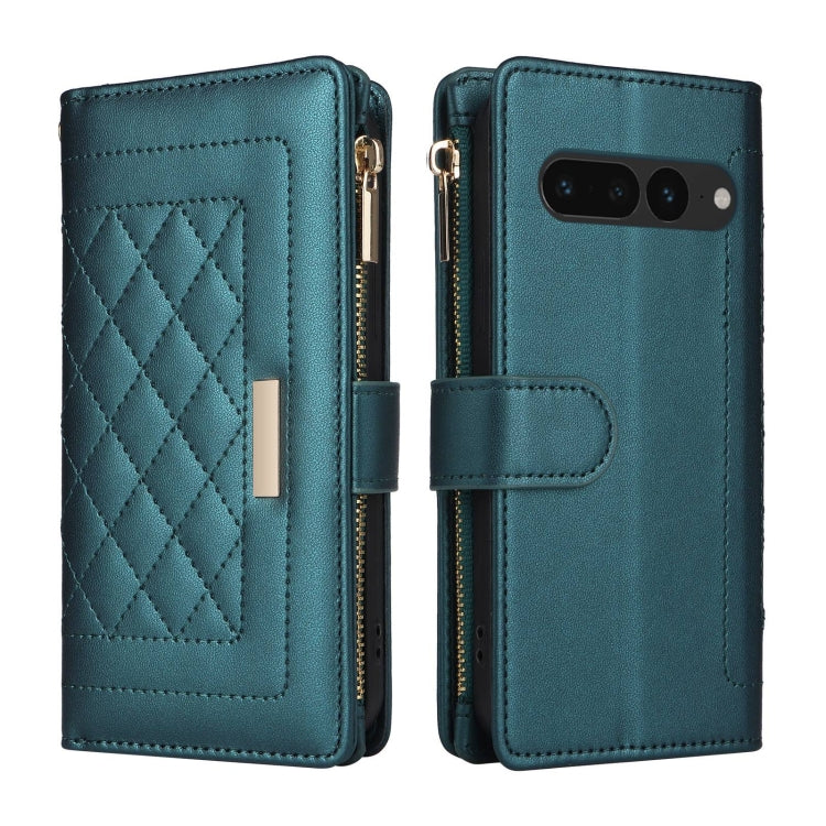 For Google Pixel 7 Pro Crossbody Zipper Wallet Rhombus Leather Phone Case(Green) - Google Cases by PMC TechLife | Online Shopping South Africa | PMC TechLife | Buy Now Pay Later Mobicred