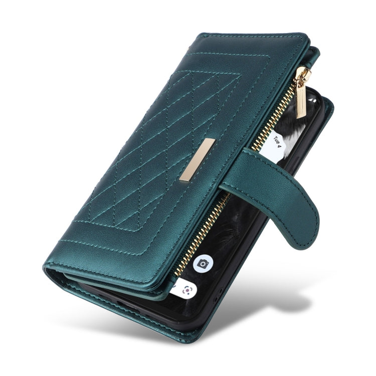 For Google Pixel 7 Pro Crossbody Zipper Wallet Rhombus Leather Phone Case(Green) - Google Cases by PMC TechLife | Online Shopping South Africa | PMC TechLife | Buy Now Pay Later Mobicred