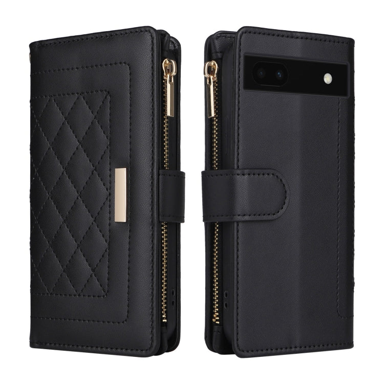 For Google Pixel 6a Crossbody Zipper Wallet Rhombus Leather Phone Case(Black) - Google Cases by PMC TechLife | Online Shopping South Africa | PMC TechLife | Buy Now Pay Later Mobicred