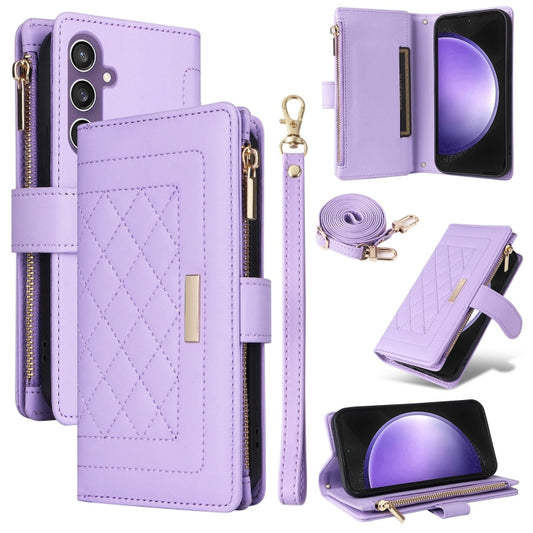 For Samsung Galaxy S24 FE 5G Crossbody Zipper Wallet Rhombus Leather Phone Case(Purple) - Galaxy S24 FE 5G Cases by PMC Jewellery | Online Shopping South Africa | PMC Jewellery | Buy Now Pay Later Mobicred