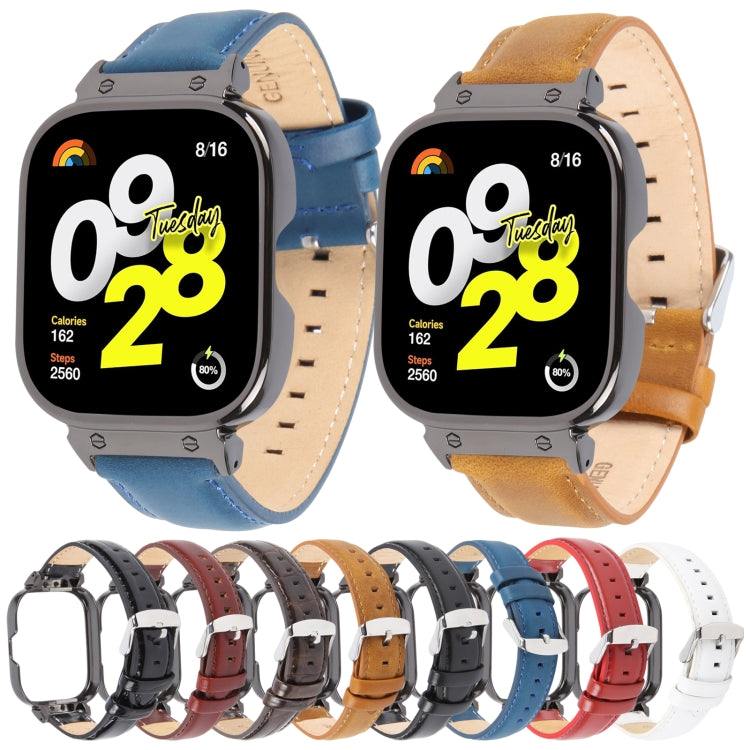 For Redmi Watch 4 Metal Black Frame Genuine Leather Watch Band(Light Brown) - free shipping - PMc TechLife - Order now!