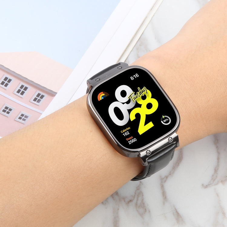 For Redmi Watch 4 Metal Black Frame Genuine Leather Watch Band(Bamboo Black) - free shipping - PMc TechLife - Order now!