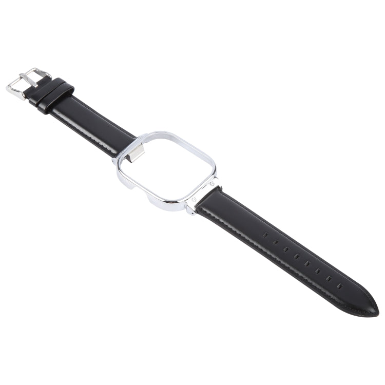 For Redmi Watch 4 Metal Silver Frame Genuine Leather Watch Band(Black) - free shipping - PMc TechLife - Order now!