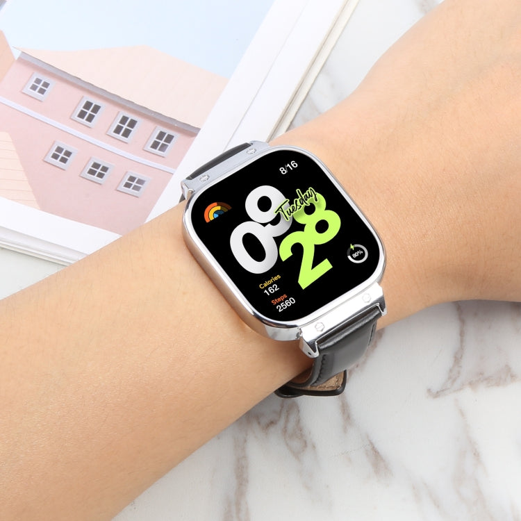 For Redmi Watch 4 Metal Silver Frame Genuine Leather Watch Band(White) - free shipping - PMc TechLife - Order now!
