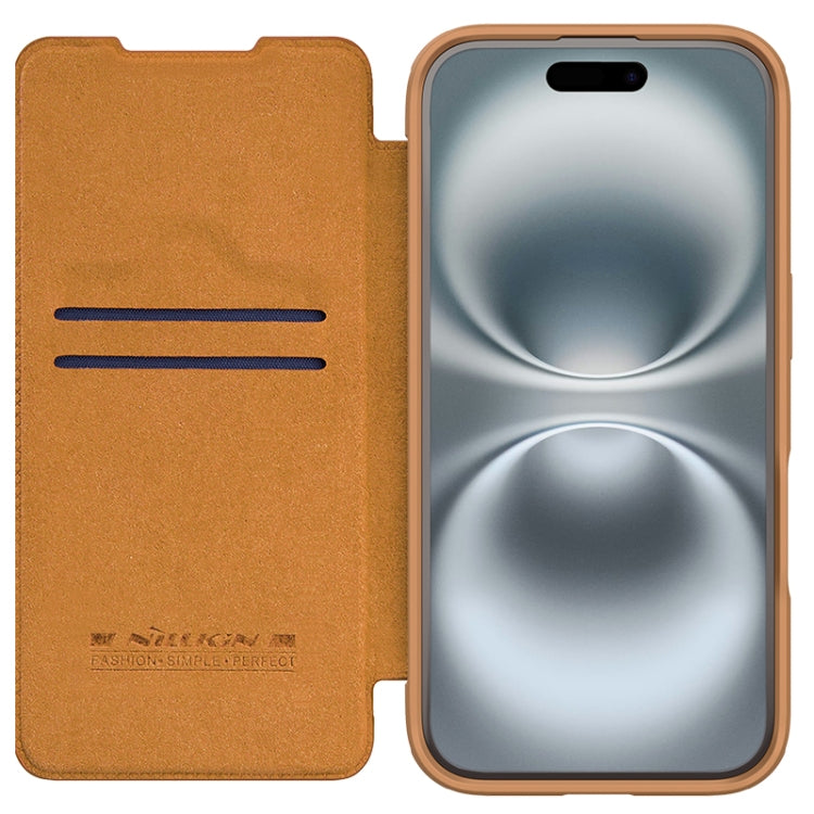 For iPhone 16 NILLKIN Qin Prop Series Flip Camera Cover Design Leather Phone Case(Brown) - free shipping - PMC Jewellery - Order now!