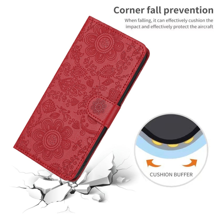 For iPhone 16e Floral Embossed Pattern Leather Phone Case(Red) - iPhone 16e Cases by PMC TechLife | Online Shopping South Africa | PMC TechLife | Buy Now Pay Later Mobicred