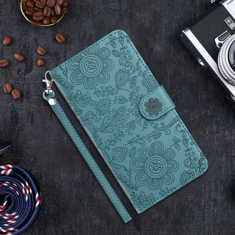 For Samsung Galaxy S25+ 5G Floral Embossed Pattern Leather Phone Case(Dark Green) - Galaxy S25+ 5G Cases by PMC Jewellery | Online Shopping South Africa | PMC Jewellery | Buy Now Pay Later Mobicred