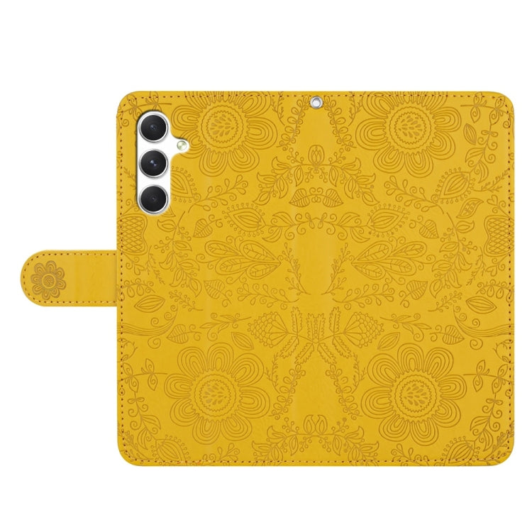 For Samsung Galaxy S25+ 5G Floral Embossed Pattern Leather Phone Case(Yellow) - Galaxy S25+ 5G Cases by PMC Jewellery | Online Shopping South Africa | PMC Jewellery | Buy Now Pay Later Mobicred