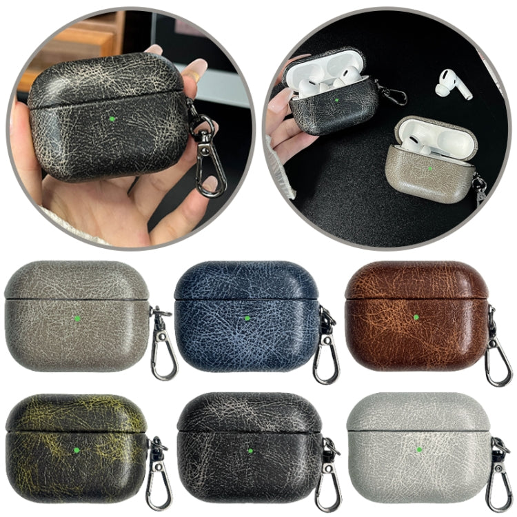 For AirPods Pro Retro Oil Leather Bluetooth Earphones Protective Case(Black) - For AirPods Pro by PMC Jewellery | Online Shopping South Africa | PMC Jewellery | Buy Now Pay Later Mobicred
