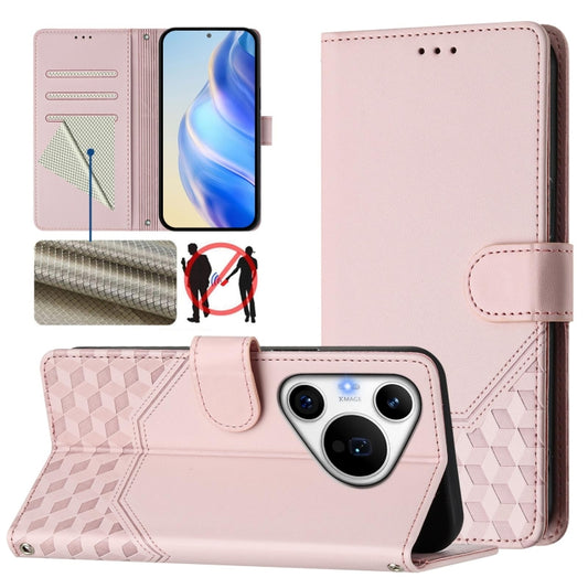 For Huawei Pura 70 Pro / Pura 70 Pro+ Honeycomb Embossing RFID Leather Phone Case(Pink) - Huawei Cases by PMC Jewellery | Online Shopping South Africa | PMC Jewellery | Buy Now Pay Later Mobicred