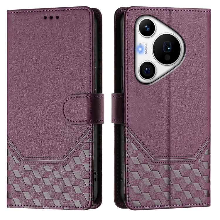 For Huawei Pura 70 Pro / Pura 70 Pro+ Honeycomb Embossing RFID Leather Phone Case(Violet) - Huawei Cases by PMC Jewellery | Online Shopping South Africa | PMC Jewellery | Buy Now Pay Later Mobicred