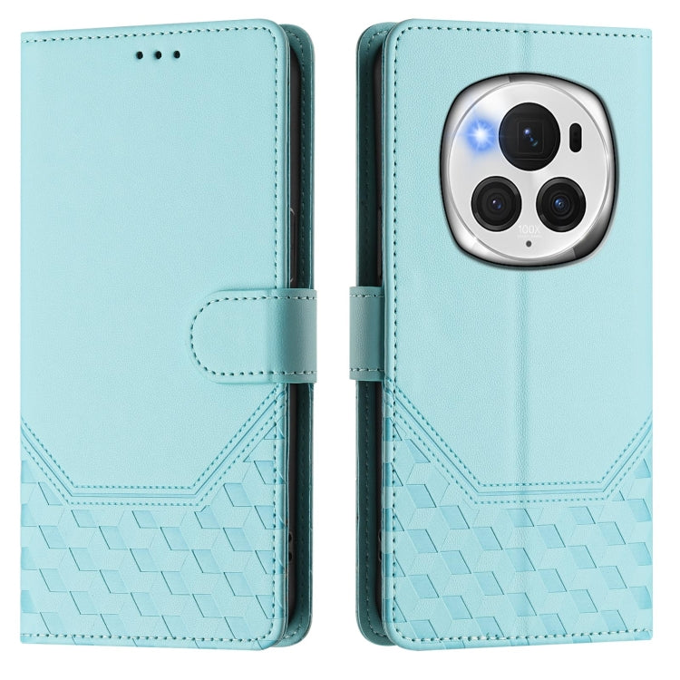 For Honor Magic6 Pro 5G Honeycomb Embossing RFID Leather Phone Case(Mint Green) - Honor Cases by PMC Jewellery | Online Shopping South Africa | PMC Jewellery | Buy Now Pay Later Mobicred