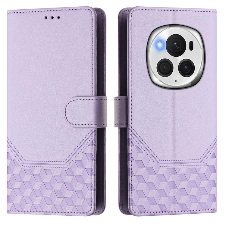 For Honor Magic6 Pro 5G Honeycomb Embossing RFID Leather Phone Case(Light Purple) - Honor Cases by PMC Jewellery | Online Shopping South Africa | PMC Jewellery | Buy Now Pay Later Mobicred