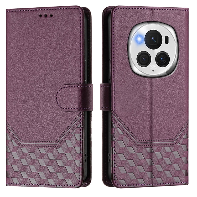 For Honor Magic6 Pro 5G Honeycomb Embossing RFID Leather Phone Case(Violet) - Honor Cases by PMC Jewellery | Online Shopping South Africa | PMC Jewellery | Buy Now Pay Later Mobicred