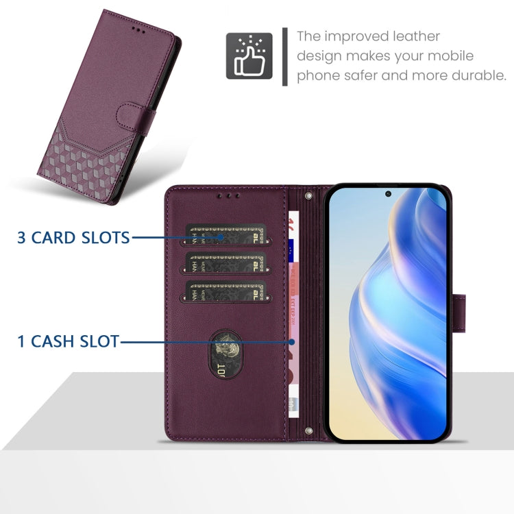 For Honor Magic6 Pro 5G Honeycomb Embossing RFID Leather Phone Case(Violet) - Honor Cases by PMC Jewellery | Online Shopping South Africa | PMC Jewellery | Buy Now Pay Later Mobicred